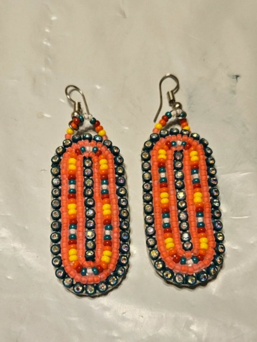 Vintage Native American Hand Beaded Earrings - Leather/Suede Backing